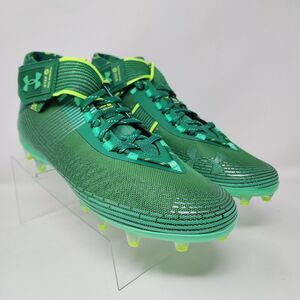 Under Armour Football Cleats Mens 9 Green Highlight MC Logo Spell Out Striped
